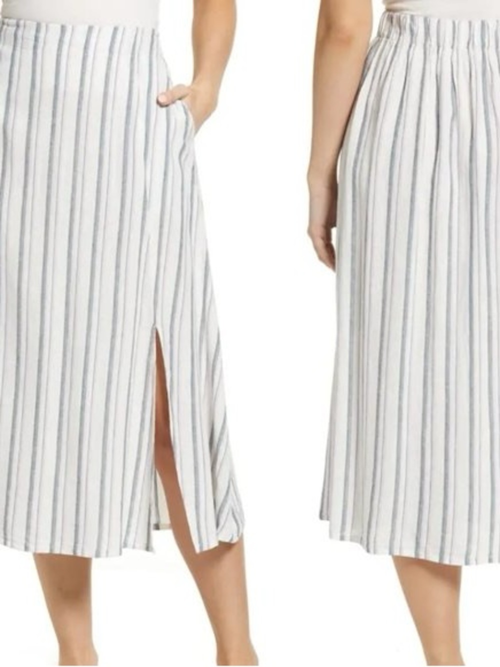 Caslon Blue and White Striped Midi Skirt